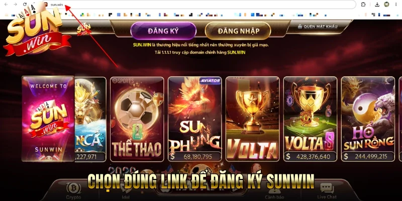 Chọn đúng link để đăng ký Sunwin