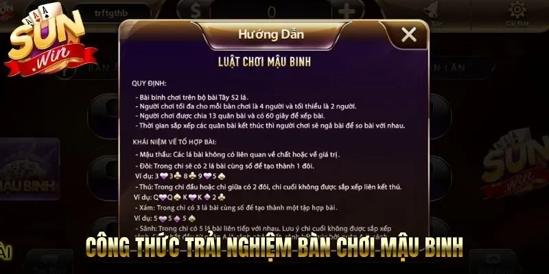 Công thức trải nghiệm bàn chơi Mậu Binh
