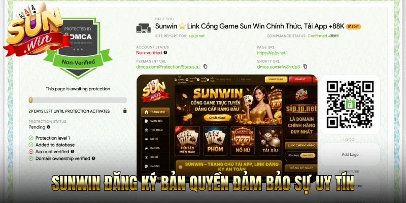 Sunwin đăng ký bản quyền đảm bảo sự uy tín